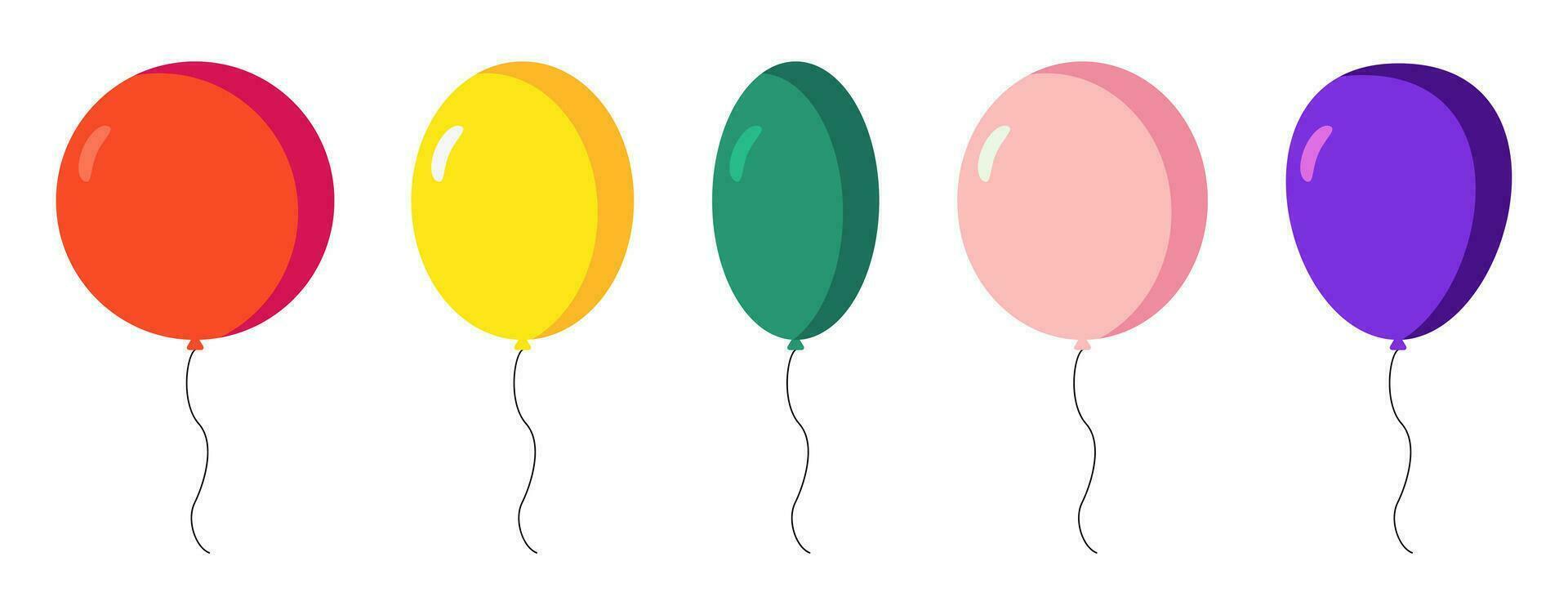 samling av ballong ikoner, födelsedag och fest prydnad mönster. röd, gul, grön, rosa och blå ballonger. vektor isolerat på vit bakgrund