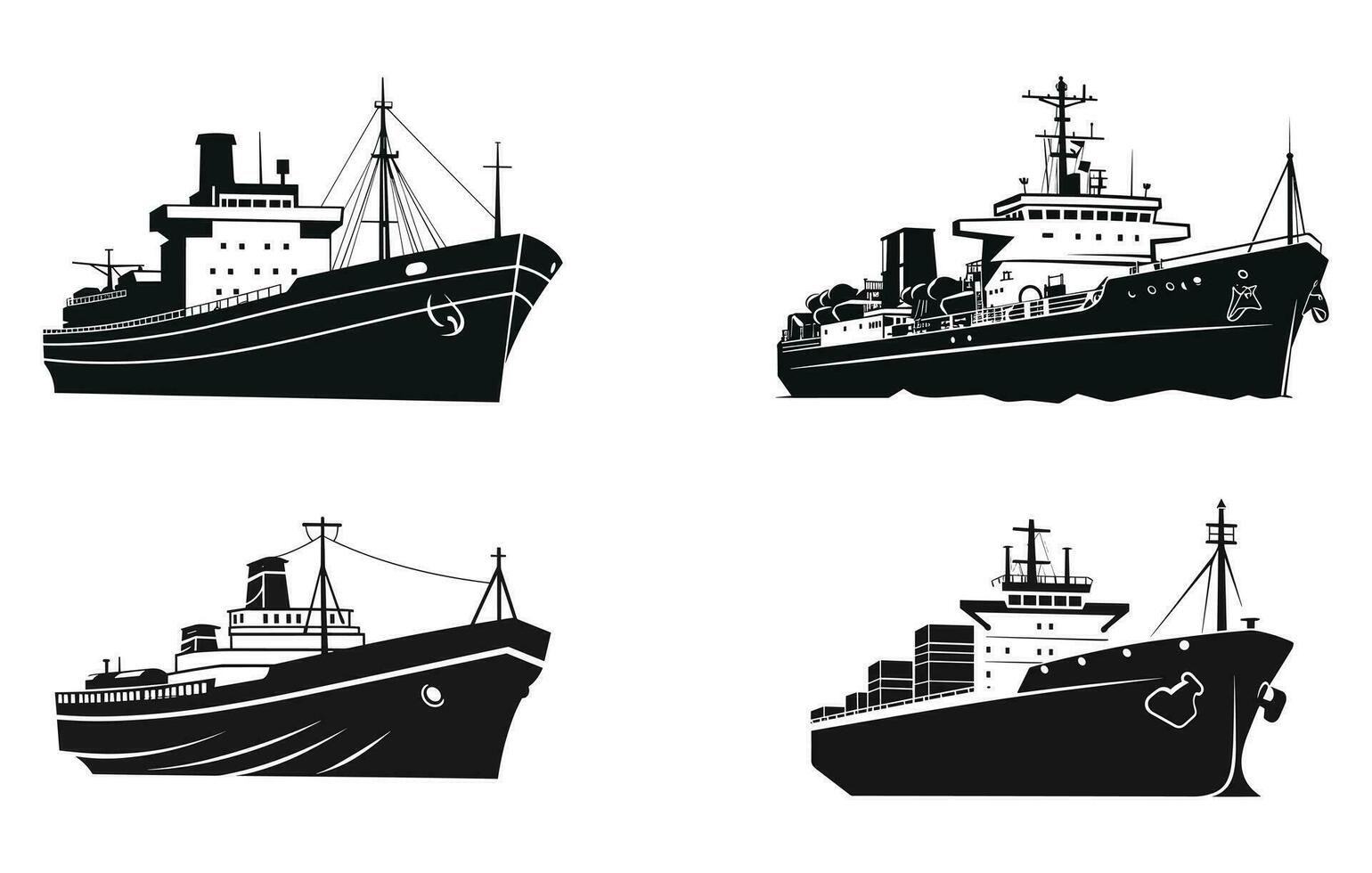 hav vektor illustration frakt fartyg silhuett uppsättning, uppsättning av silhuetter av de hav frakt fartyg