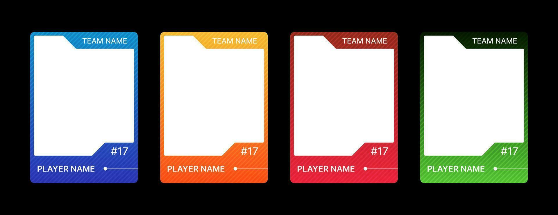 Spiel Sport Karte Vorlage. ein einstellen von Handel Frames zum Fußball, Basketball und Eishockey Spieler. Vektor Illustration auf ein schwarz Hintergrund.
