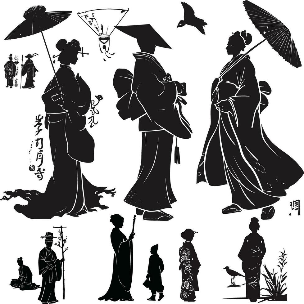 Silhouetten von japanisch Frauen Menschen vektor