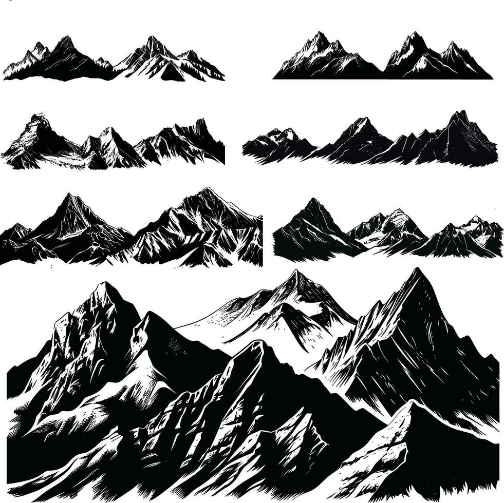 berg landskap vektor illustration uppsättning