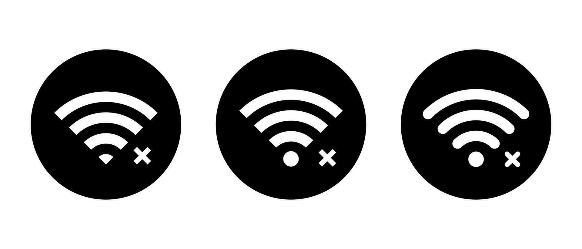 koppla ifrån wiFi ikon uppsättning på svart cirkel. förlorat trådlös förbindelse symbol vektor