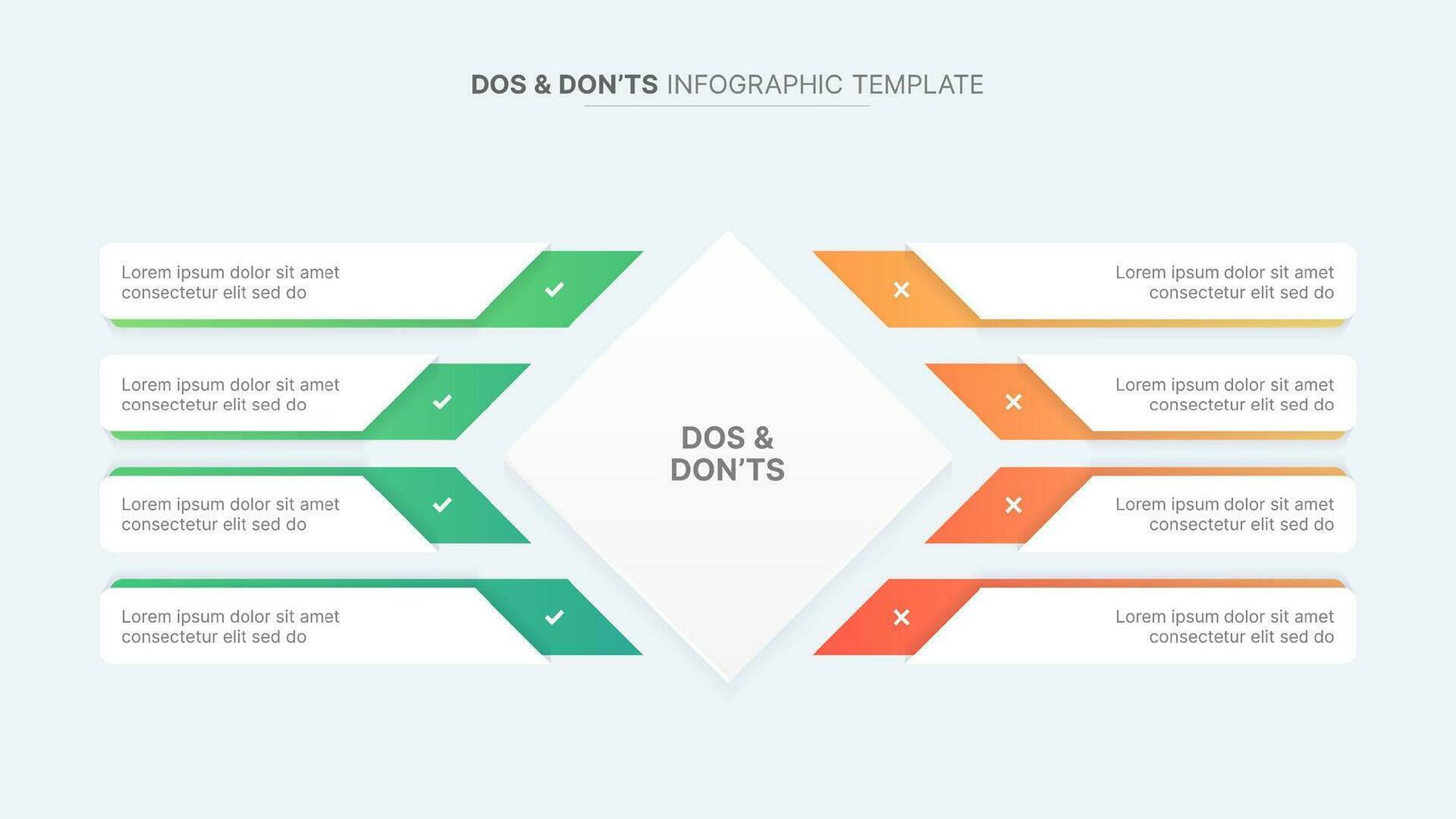 dos och gör inte, fördelar och nackdelar, mot, mot jämförelse infographic design mall vektor