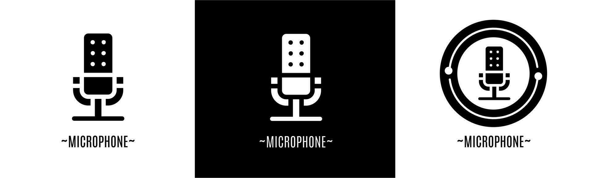 mikrofon logotyp uppsättning. samling av svart och vit logotyper. stock vektor. vektor