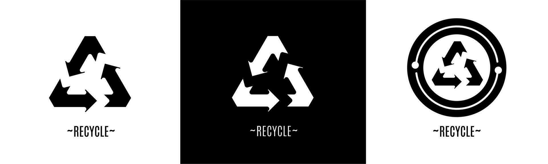 recyceln Logo Satz. Sammlung von schwarz und Weiß Logos. Lager Vektor. vektor