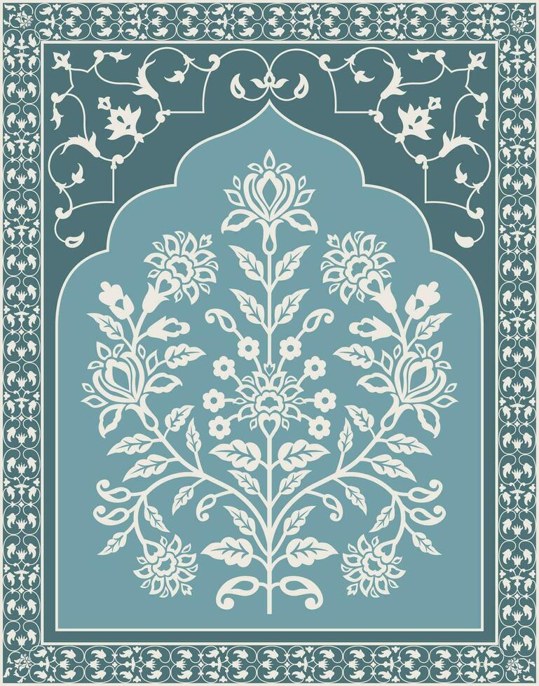 traditionell indisk mughal blomma motiv. mughal vägg målningar, mughal silhuett motiv. botanisk blommig etnisk motiv. vektor