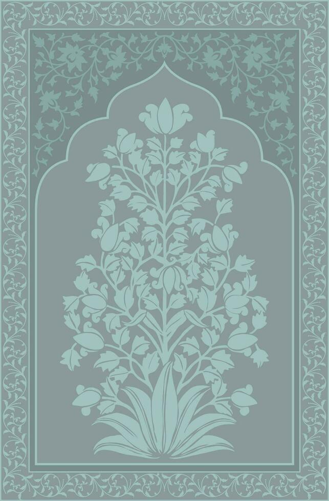 digital blomma textil- design, digital skriva ut. botanisk blommig etnisk motiv. mughal hand ritade, mughal vägg målningar. årgång indisk folk blomma målning konst grafik vägg bilder dekor. vektor