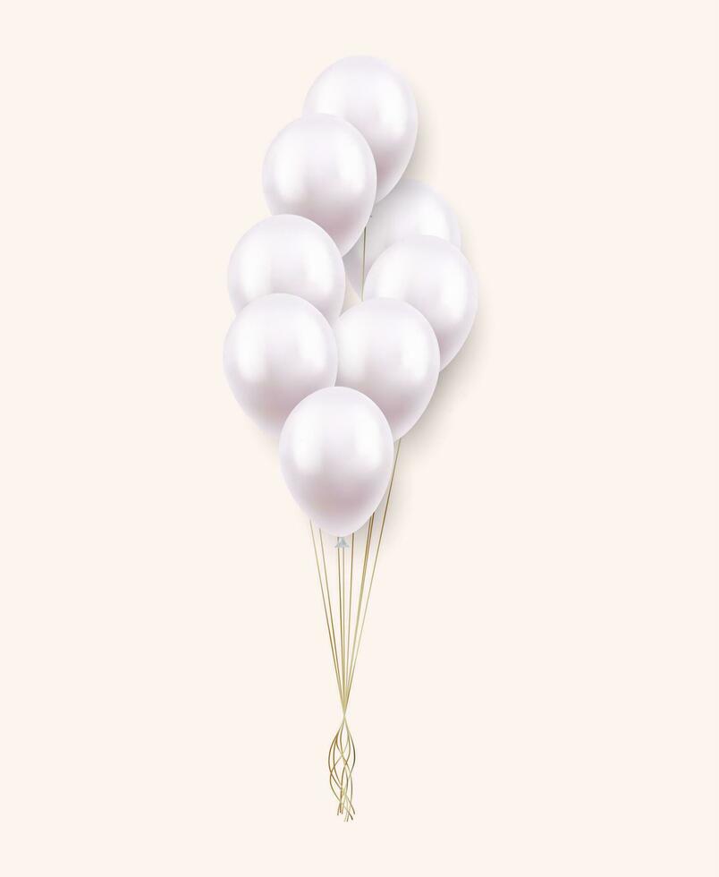 3d realistisch Weiß glücklich Geburtstag Luftballons fliegend zum Party und Feierlichkeiten vektor