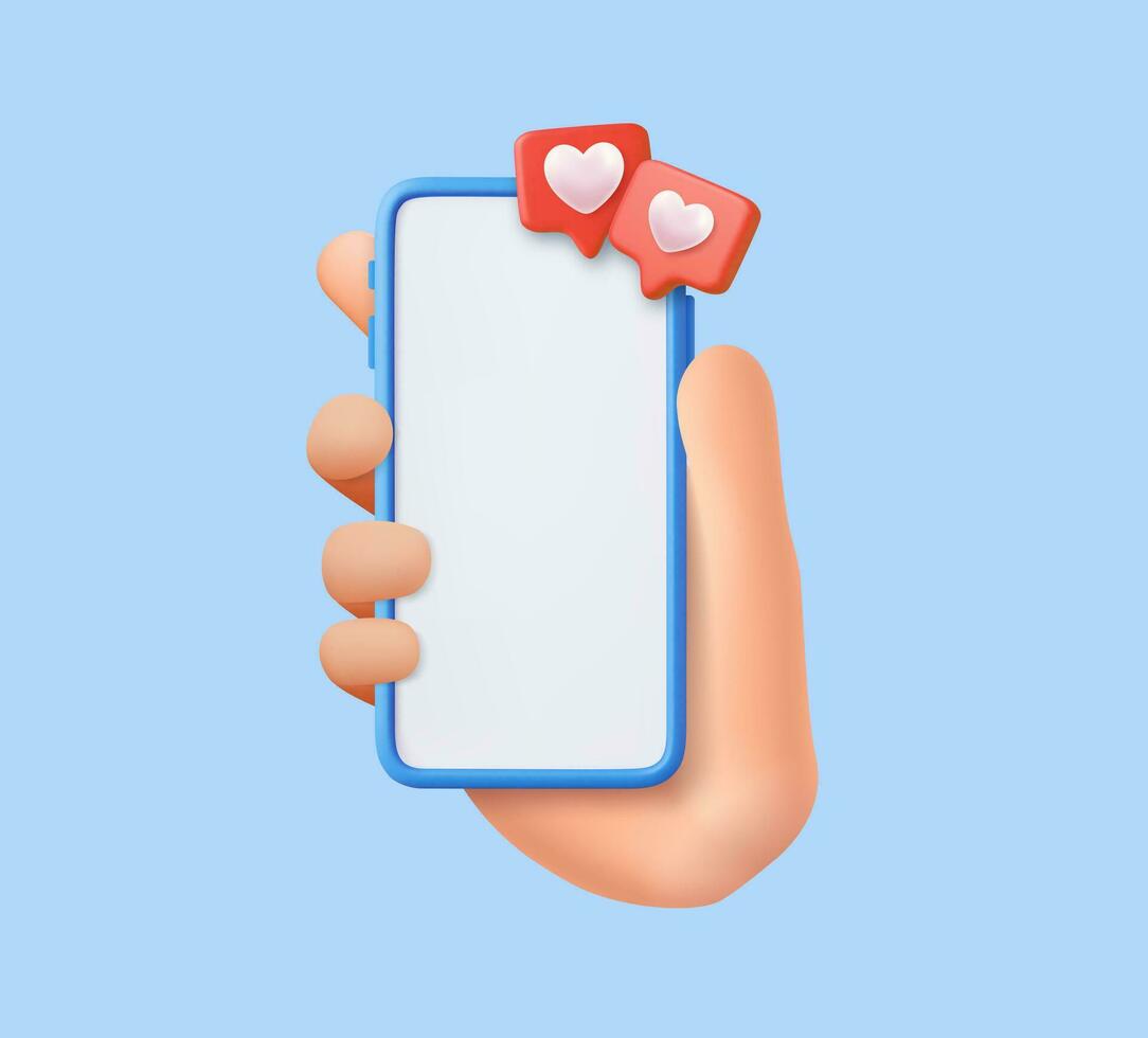 3d tycka om ikon med hjärta och smartphone vektor