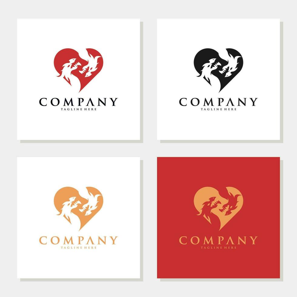 Drachen Kopf im ein Herz gestalten Logo Design Vektor