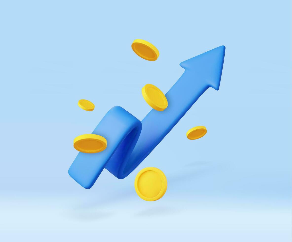 3d tillväxt stock Diagram med mynt investera ikon, trend uppåt stock marknadsföra Graf vektor