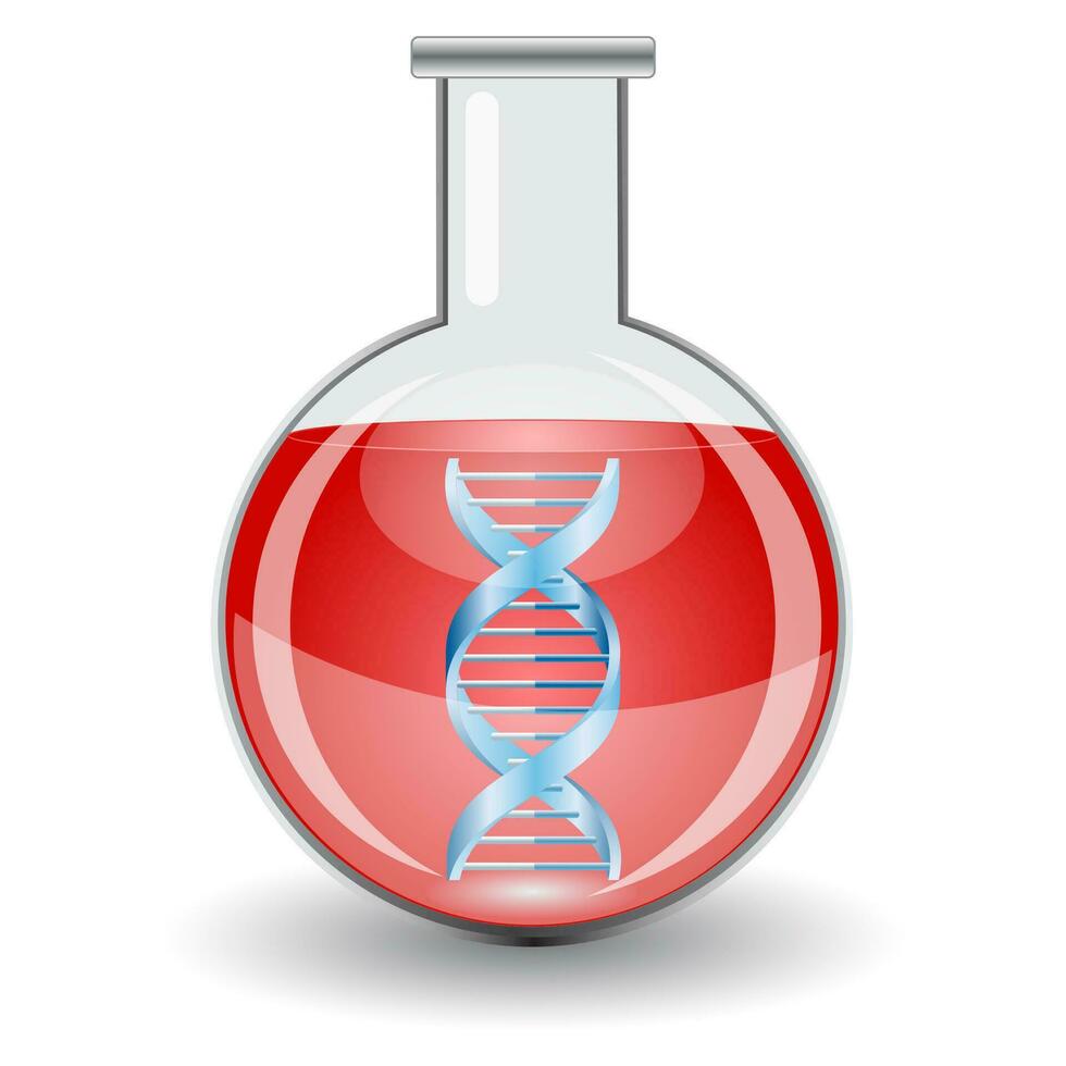 flaska med röd flytande och dna tecken. vektor