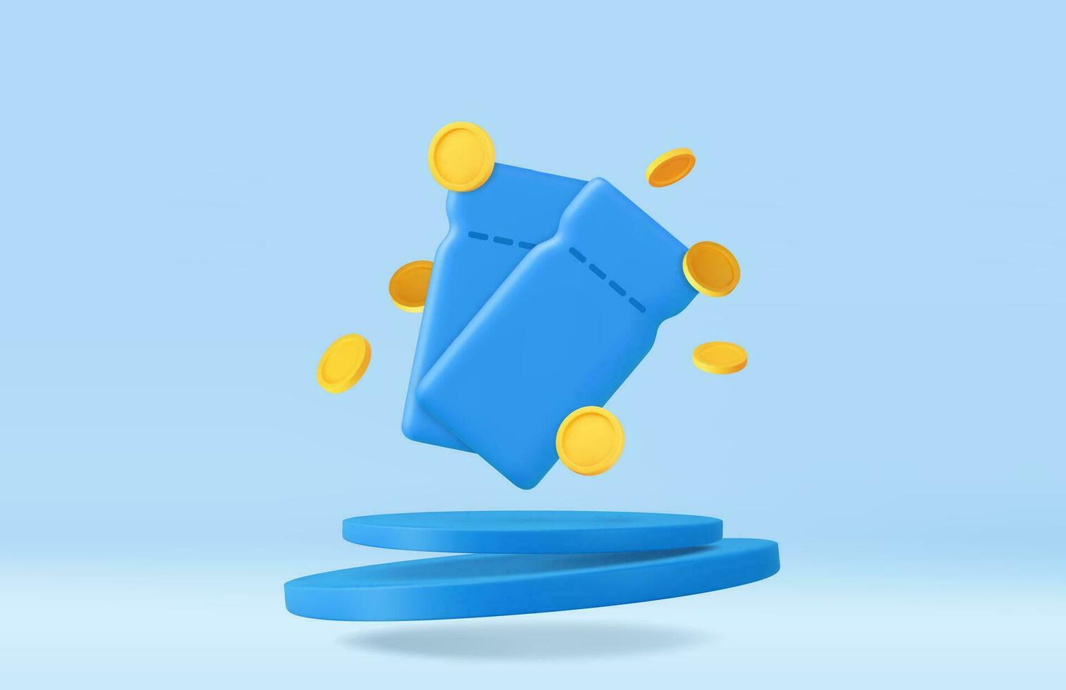 3d Coupon mit Münzen im Blau Podium Hintergrund vektor