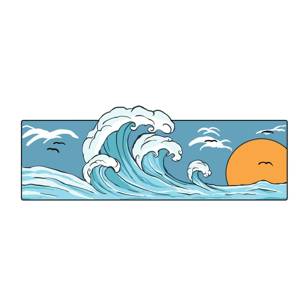 illustration av vågor och solnedgång i de bakgrund vektor