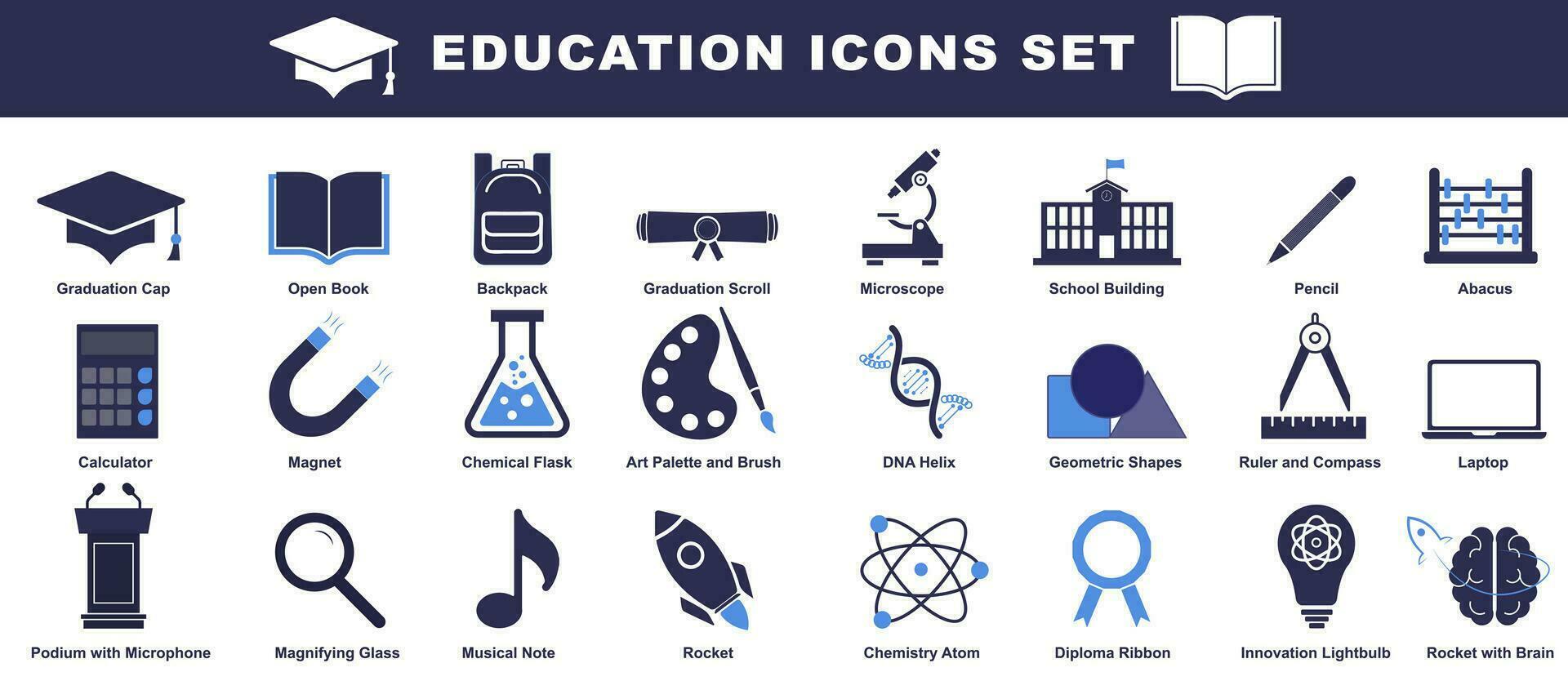 einstellen von Bildung und Lernen Symbole - - Schule, Universität, Lehrbuch, Lernen, Erfolg, akademisch Fächer und Mehr - - Vektor Illustration Symbole Sammlung