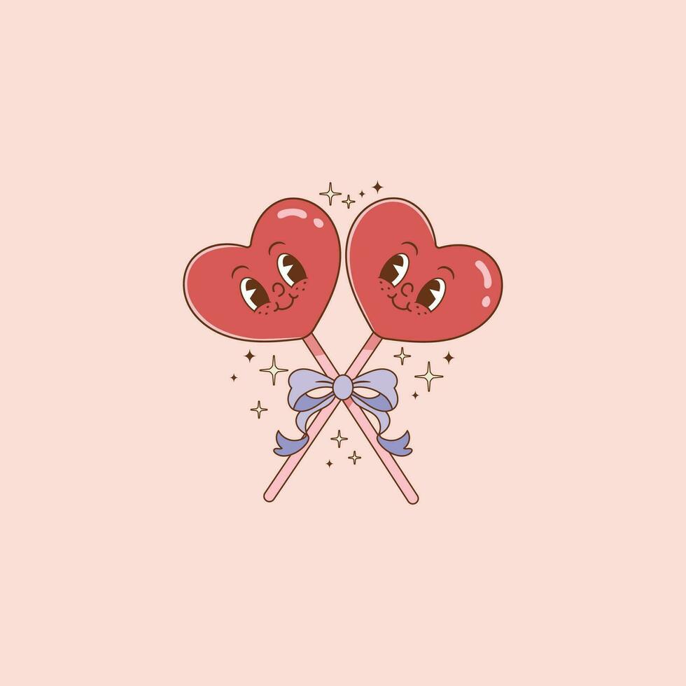 retro illustration av hjärta klubbor för älskande och hjärtans dag vektor