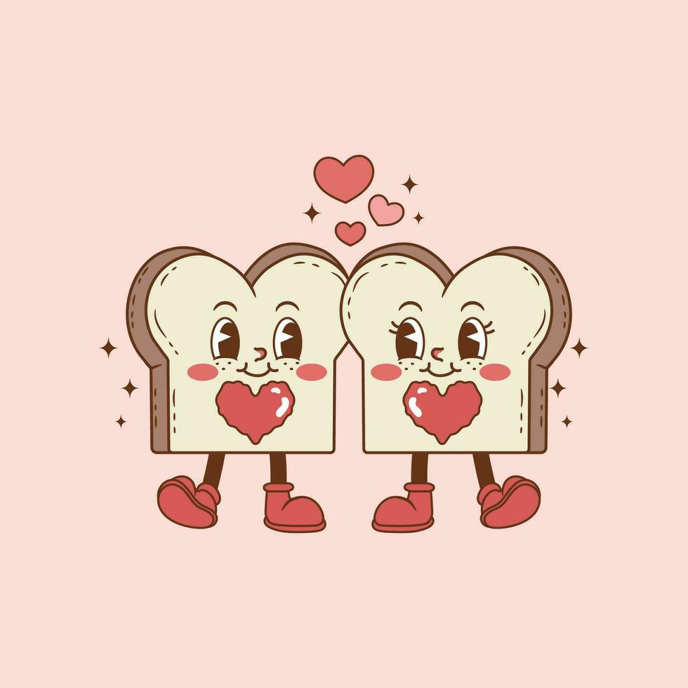 retro Illustration von Brot und Marmelade im Liebe und mit Herzen, zwei Scheiben von Brot im Liebe vektor