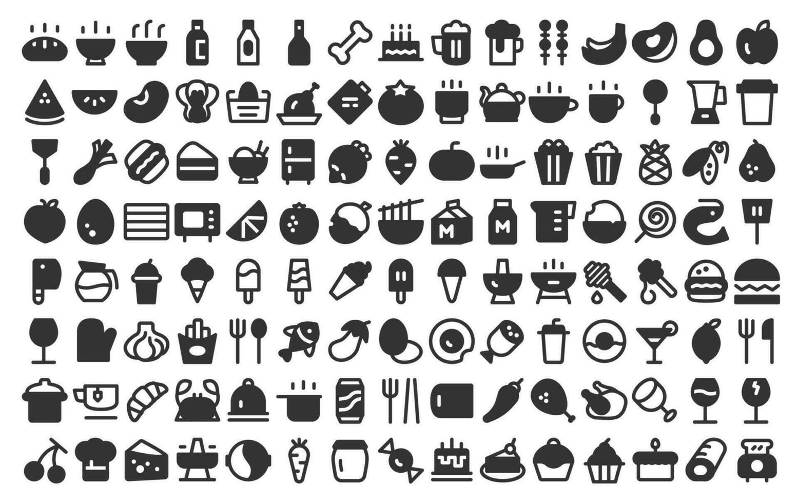 mat och matlagning ui ikoner packa fylld stil vektor