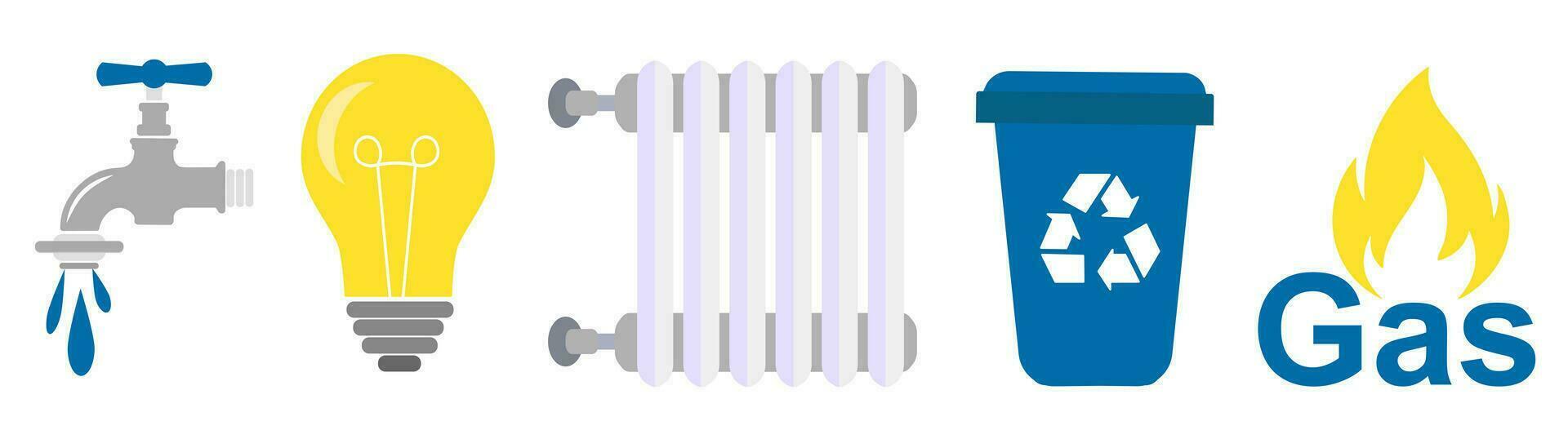 gemeinschaftlich Dienstleistungen. Wasser, Licht, Müll, Gas, Heizung vektor