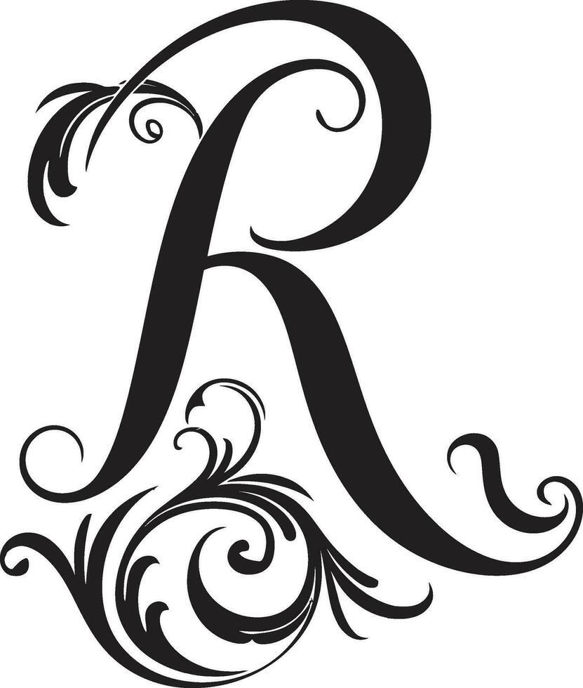 rapsodi elegans melodisk brev r vektor konst rokoko- symfoni dekorativ font r dekor vektor
