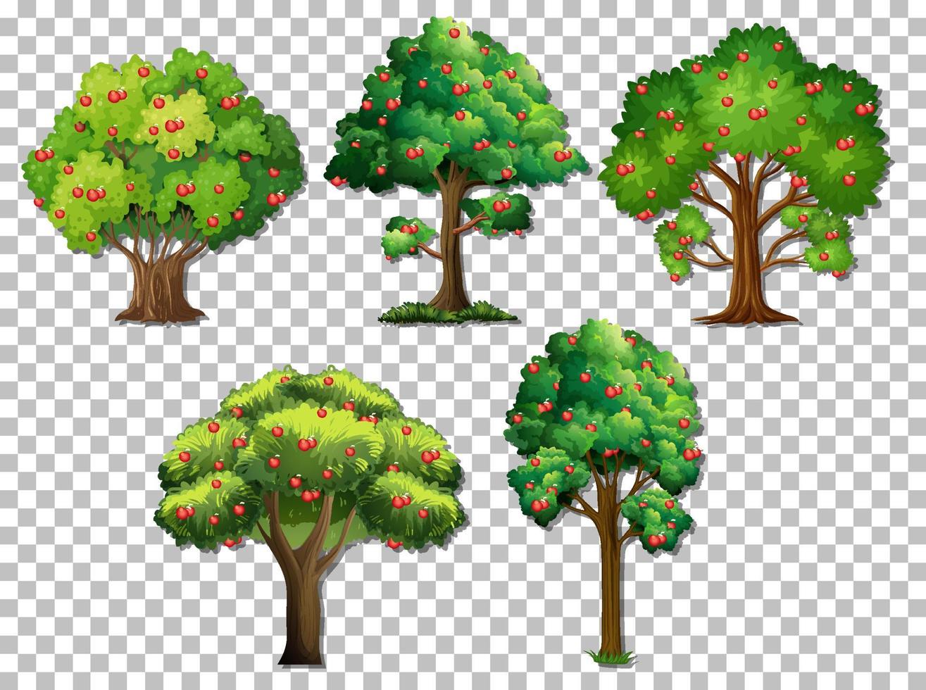 Reihe verschiedener Bäume auf Rasterhintergrund vektor