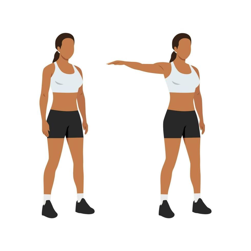 kvinna håller på med enda ärm sida eller lateral höjer träning. vektor