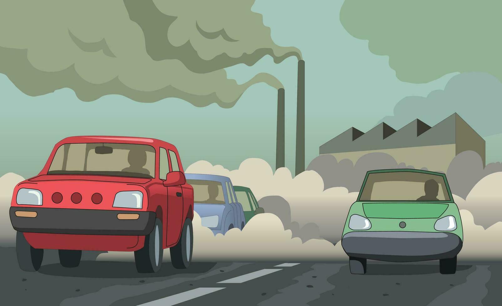 Emission von Rauch und schädlich Gase von das Fabriken und Fahrzeuge vektor