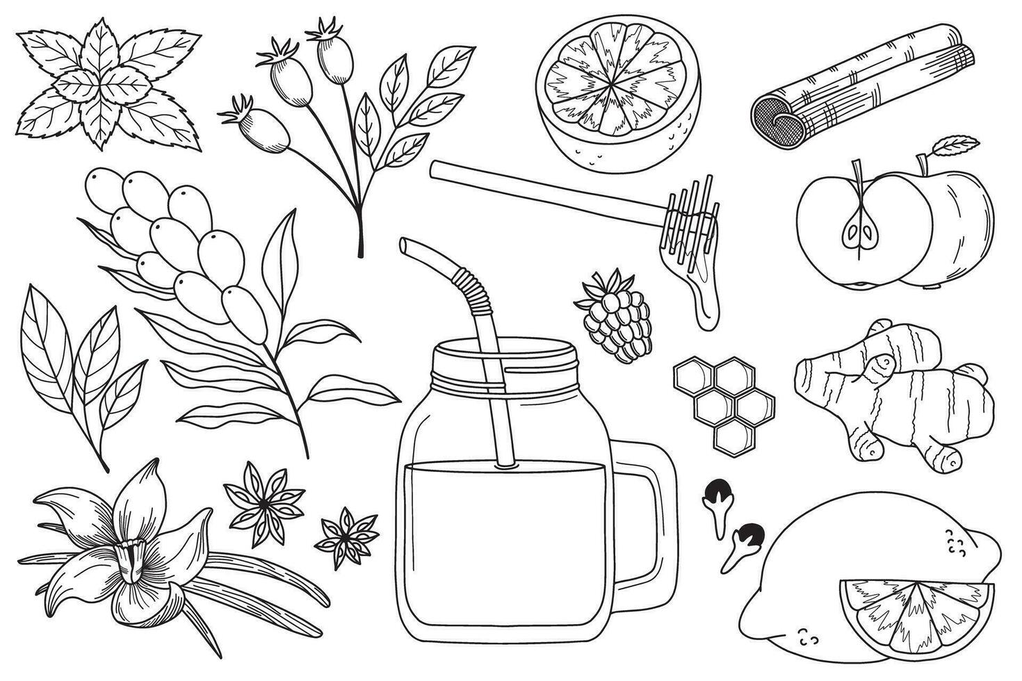 uppsättning av Ingredienser för varm dryck hand teckning. vinter- varm dryck recept. baner för Kafé, restaurang. vektor illustration på vit bakgrund