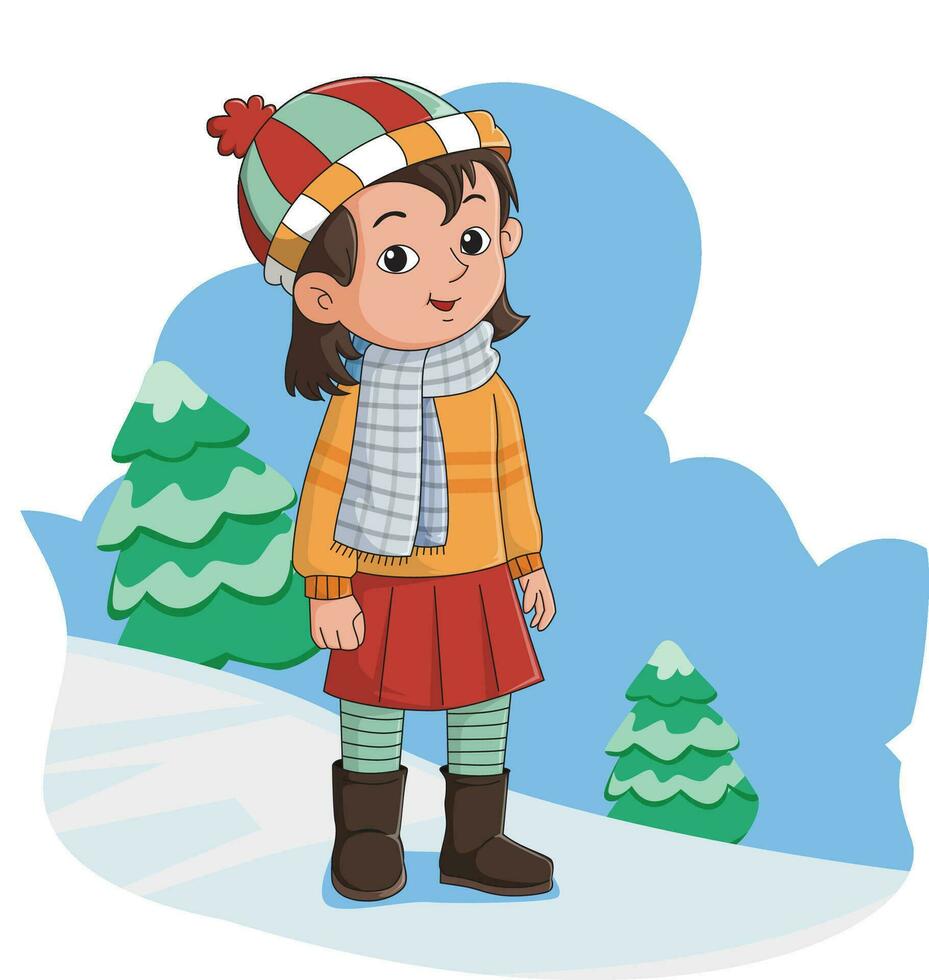 Mädchen tragen Winter Kleider Vektor Illustration