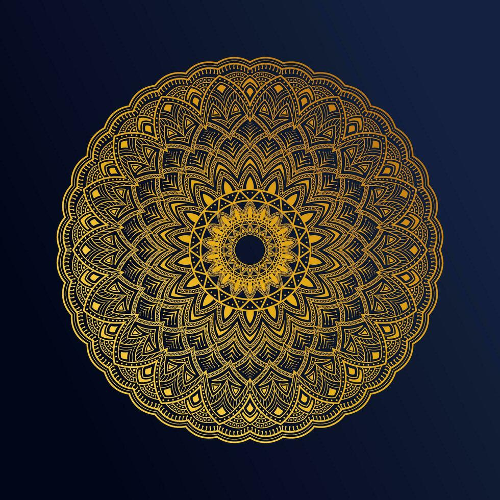 Luxus Zier Mandala Hintergrund Design mit golden Arabeske Muster Arabisch islamisch Osten Stil. Luxus Mandala mit Gold Farbe verwenden zu Hintergrund, Banner, Poster, Abdeckung, Karte, Flyer. vektor
