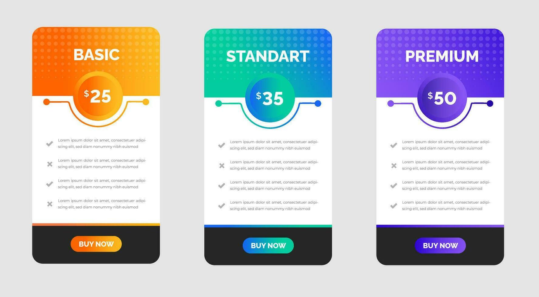 ui ux app prissättning Diagram tabell prenumeration design eller hemsida prissättning Diagram tabell design mall. produkt planen erbjudande pris paket prenumeration alternativ jämförelse tabell Diagram infographic design. vektor