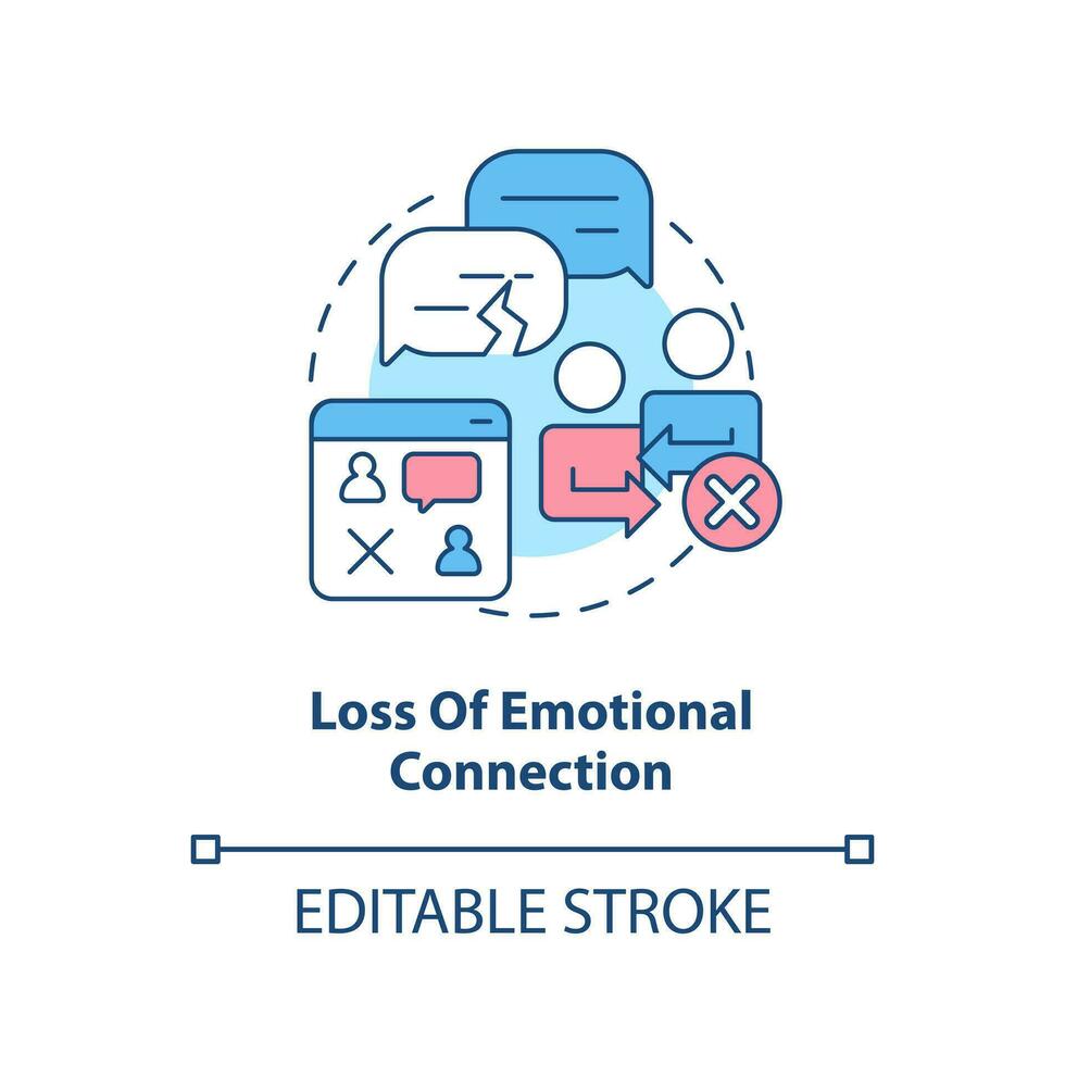 2d editierbar Verlust von emotional Verbindung dünn Linie Symbol Konzept, isoliert Vektor, Mehrfarbig Illustration Darstellen online Therapie. vektor