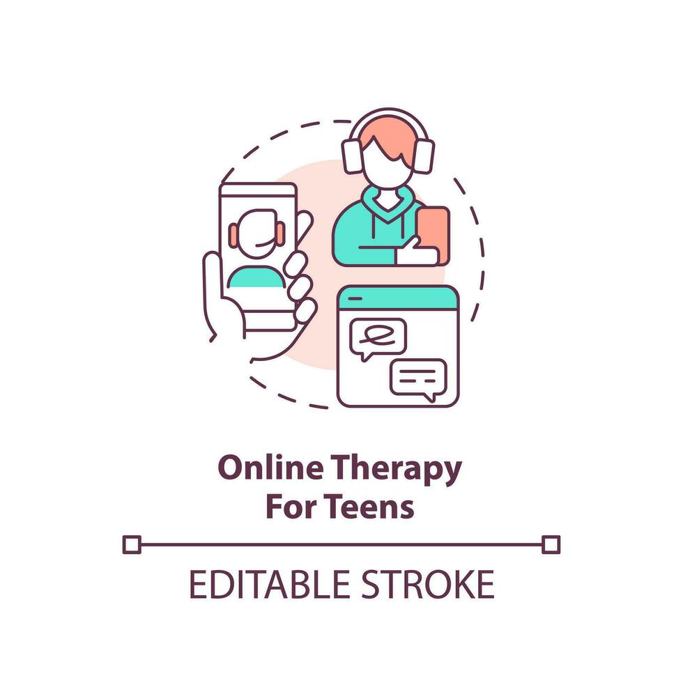 2d editierbar online Therapie zum Jugendliche dünn Linie Symbol Konzept, isoliert Vektor, Mehrfarbig Illustration Darstellen online Therapie. vektor