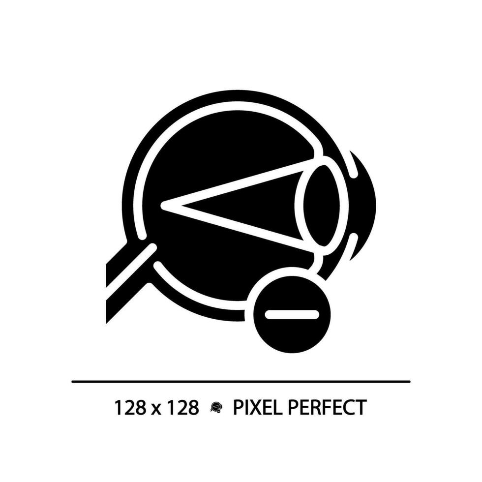 2d pixel perfekt glyf stil myopi ikon, isolerat enkel vektor, silhuett illustration representerar öga vård. vektor