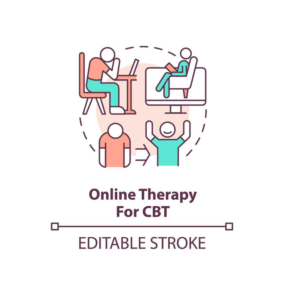 2d redigerbar uppkopplad terapi för cbt tunn linje ikon begrepp, isolerat vektor, Flerfärgad illustration representerar uppkopplad terapi. vektor