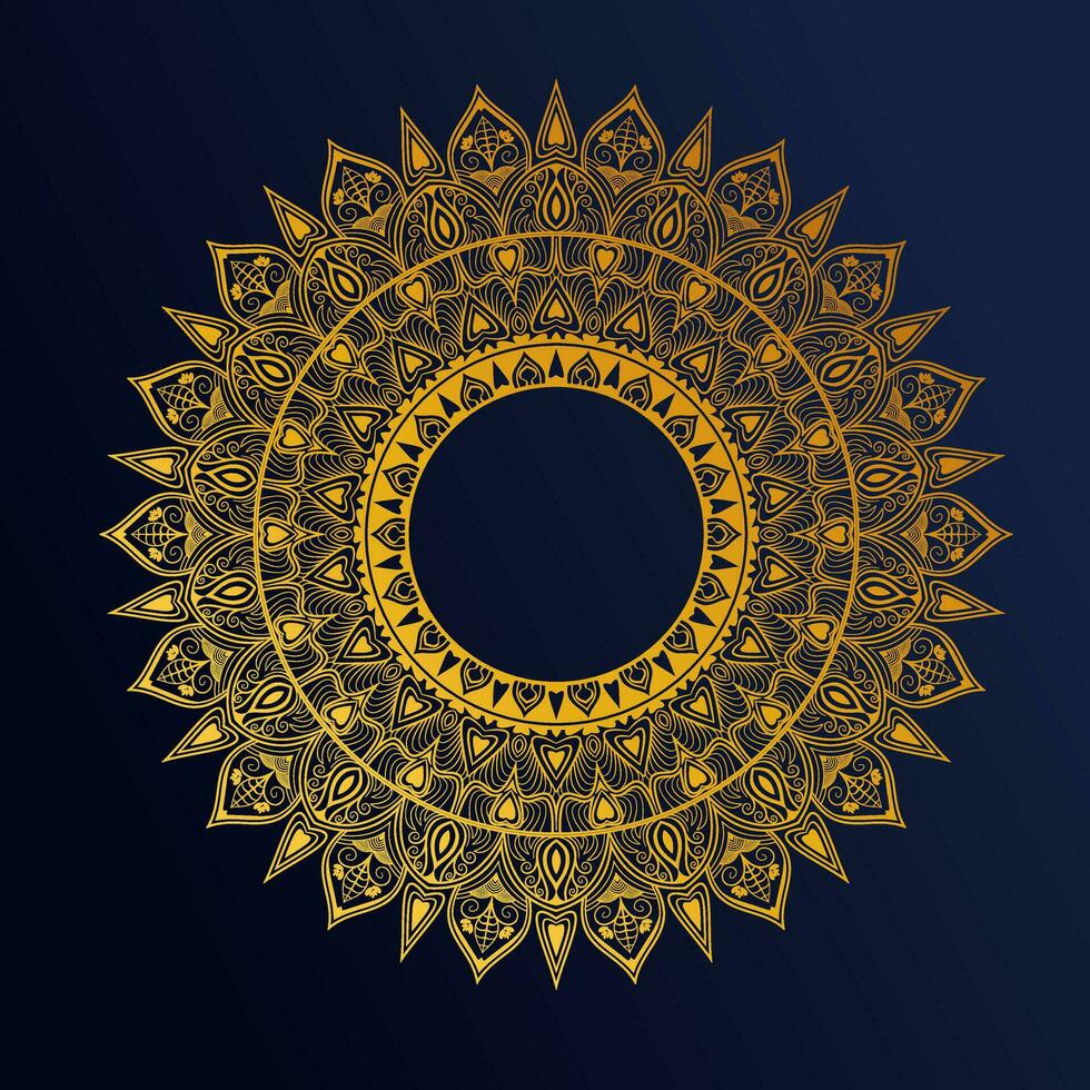 lyx dekorativ mandala bakgrund design med gyllene arabesk mönster arabicum islamic öst stil. lyx mandala med guld Färg använda sig av till bakgrund, baner, affisch, omslag, kort, flygblad. vektor