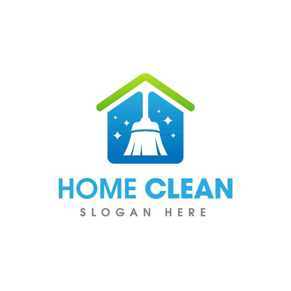 Haus Reinigung Bedienung Geschäft Logo. Zuhause sauber Logo mit Besen fegen Symbol Symbol Design vektor
