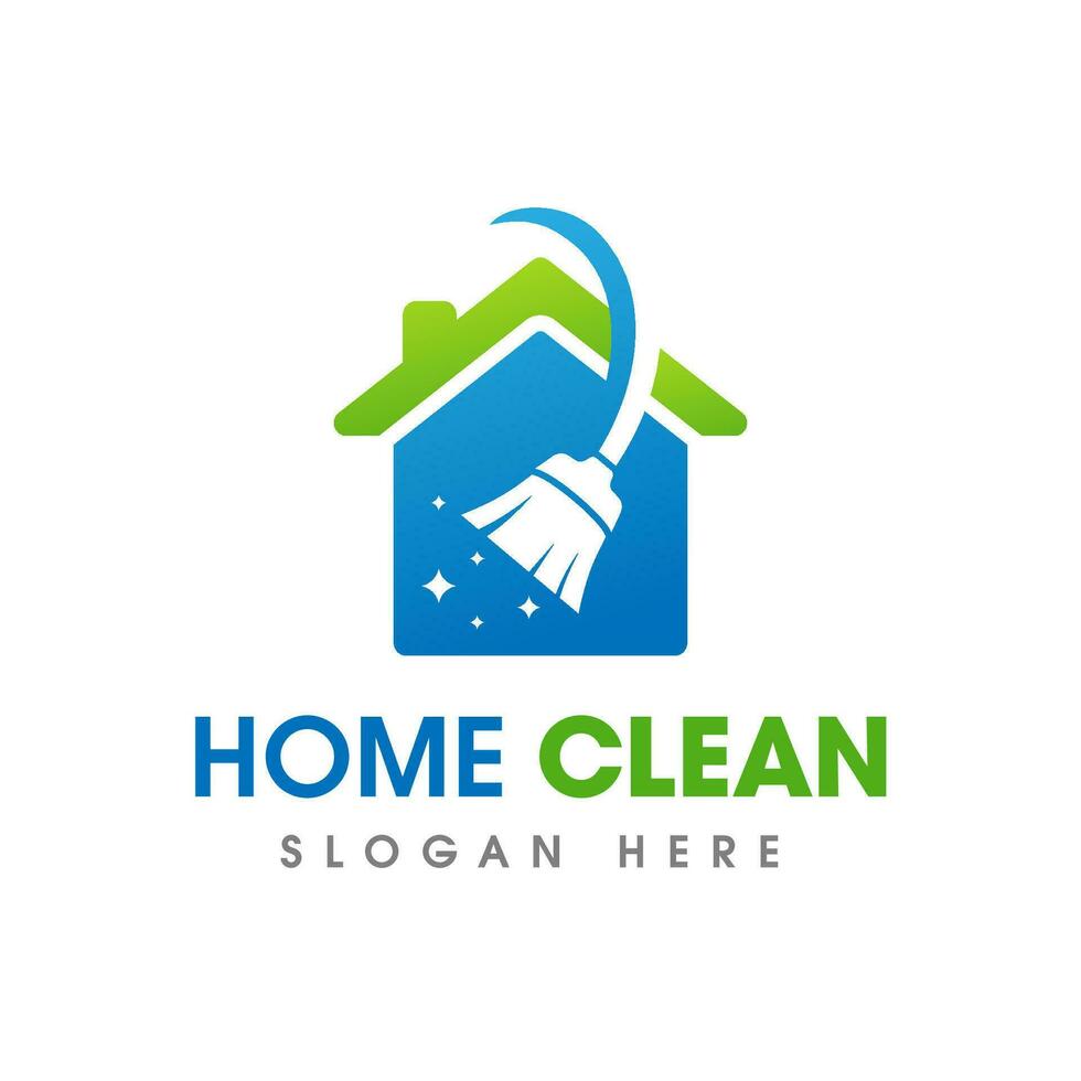Haus Reinigung Bedienung Geschäft Logo. Zuhause sauber Logo mit Besen fegen Symbol Symbol Design vektor