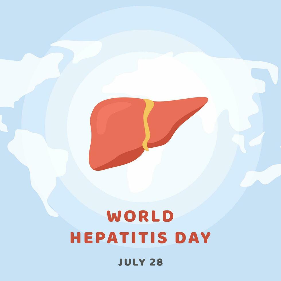 begrepp av hepatit en, b, c, d, cirros, värld hepatit dag. webb horisontell baner mall med värld Karta och friska mänsklig lever attacke förbi virus. medicinsk affisch för viral hepatit. vektor. vektor