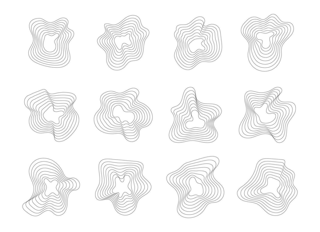 abstrakt vågig topografi linje. Karta rader mönster. organisk textur former. vektor topografisk illustrationer uppsättning