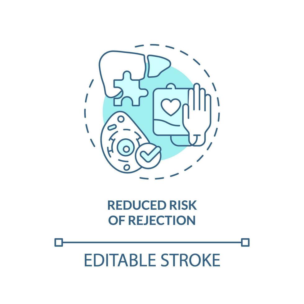 2d editierbar Blau reduziert Risiko von Ablehnung Symbol, monochromatisch isoliert Vektor, dünn Linie Illustration Darstellen Zelle Therapie. vektor