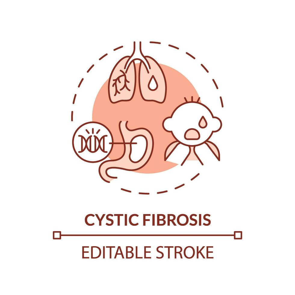 2d editierbar dünn Linie Symbol zystisch Fibrose Konzept, isoliert monochromatisch Vektor, rot Illustration Darstellen Erziehung Kinder mit Gesundheit Themen. vektor