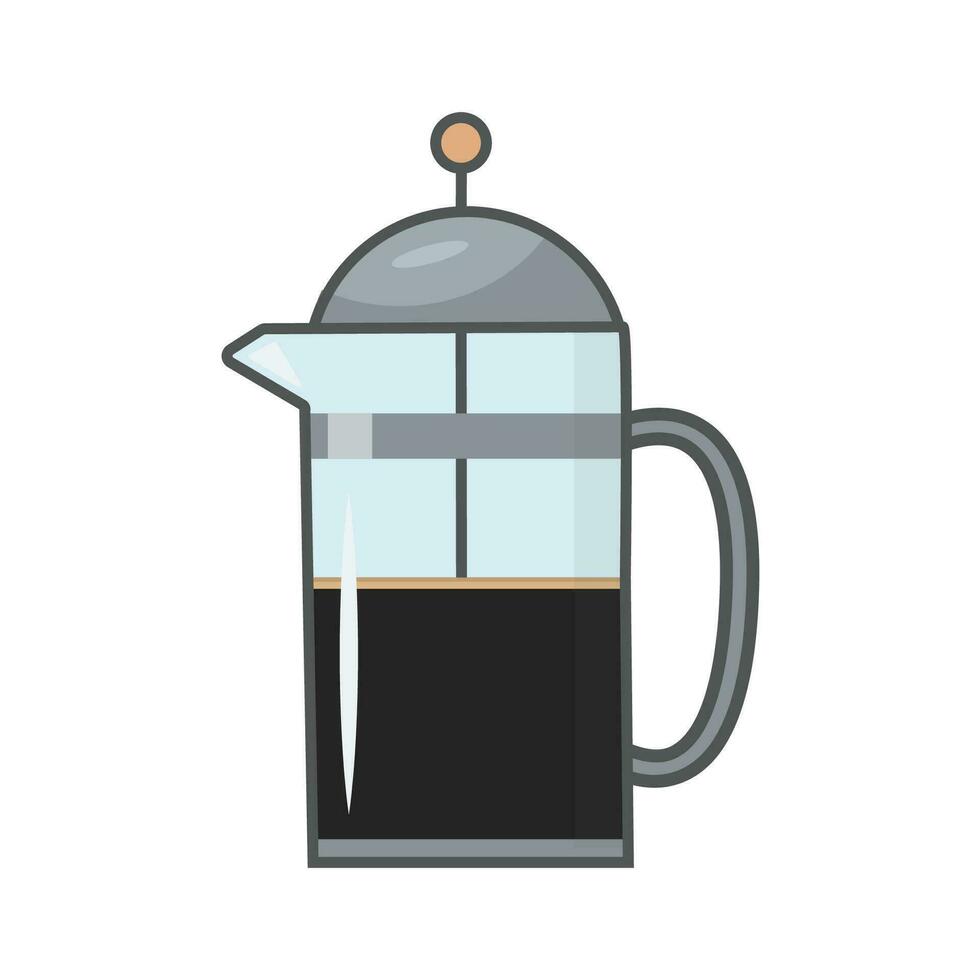 franska Tryck vattenkokare. fylld kaffe pott översikt ikon, linjär färgrik piktogram isolerat på vit. alternativ bryggning metoder. symbol, logotyp illustration. vektor illustration.