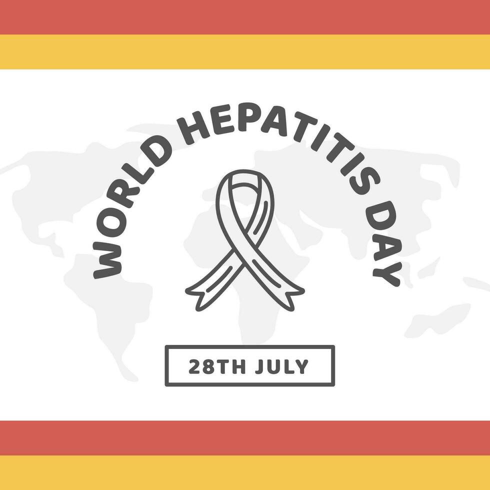 Konzept von Hepatitis A, B, C, D, Zirrhose, Welt Hepatitis Tag. Netz horizontal Banner Vorlage mit Welt Karte, Virus und farbig rot und Gelb Schleife. medizinisch Poster zum viral Hepatitis. Vektor. vektor