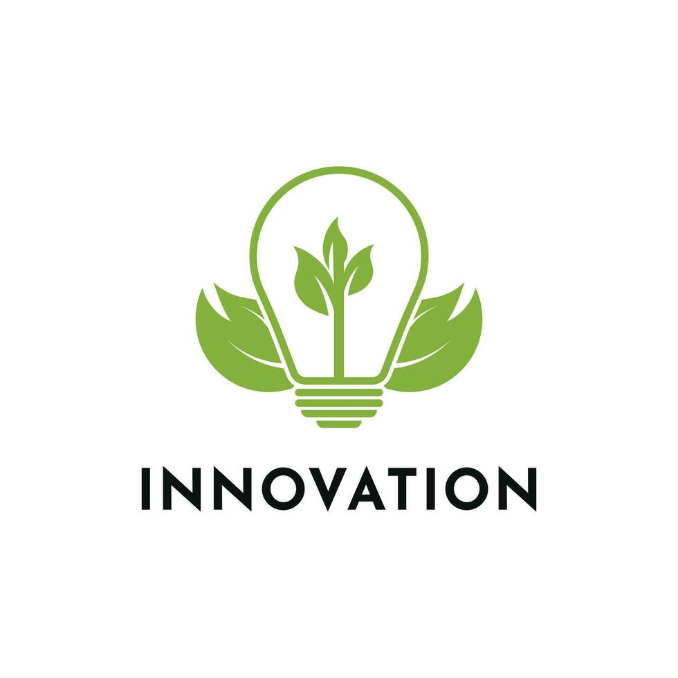 innovation logotyp design aning med ljus Glödlampa och blad ikon vektor