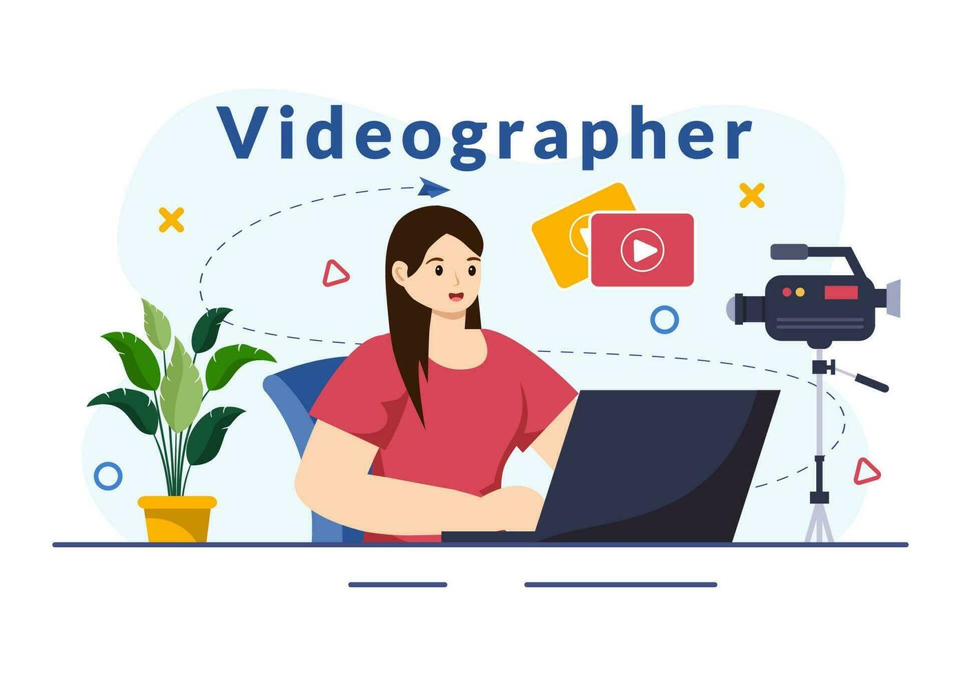 Videograf Dienstleistungen Vektor Illustration mit Aufzeichnung Video Produktion, Film, Ausrüstung und Kino Industrie im eben Karikatur Hintergrund