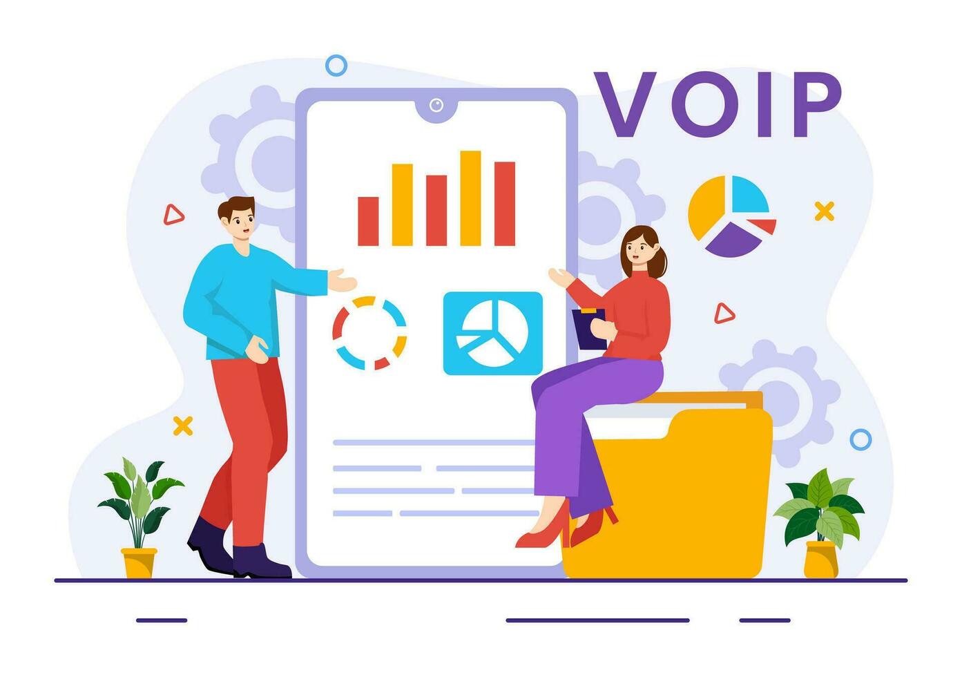 voIP eller röst över internet protokoll vektor illustration med telefoni schema teknologi och nätverk telefon ring upp programvara i platt bakgrund