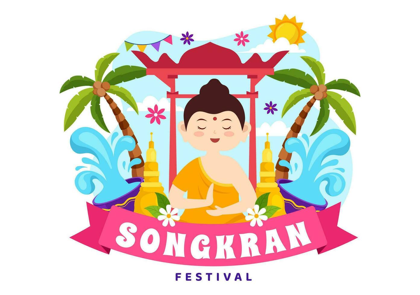 glücklich Songkran Festival Tag Vektor Illustration mit Kinder spielen Wasser Gewehr im Thailand Feier im National Urlaub eben Karikatur Hintergrund