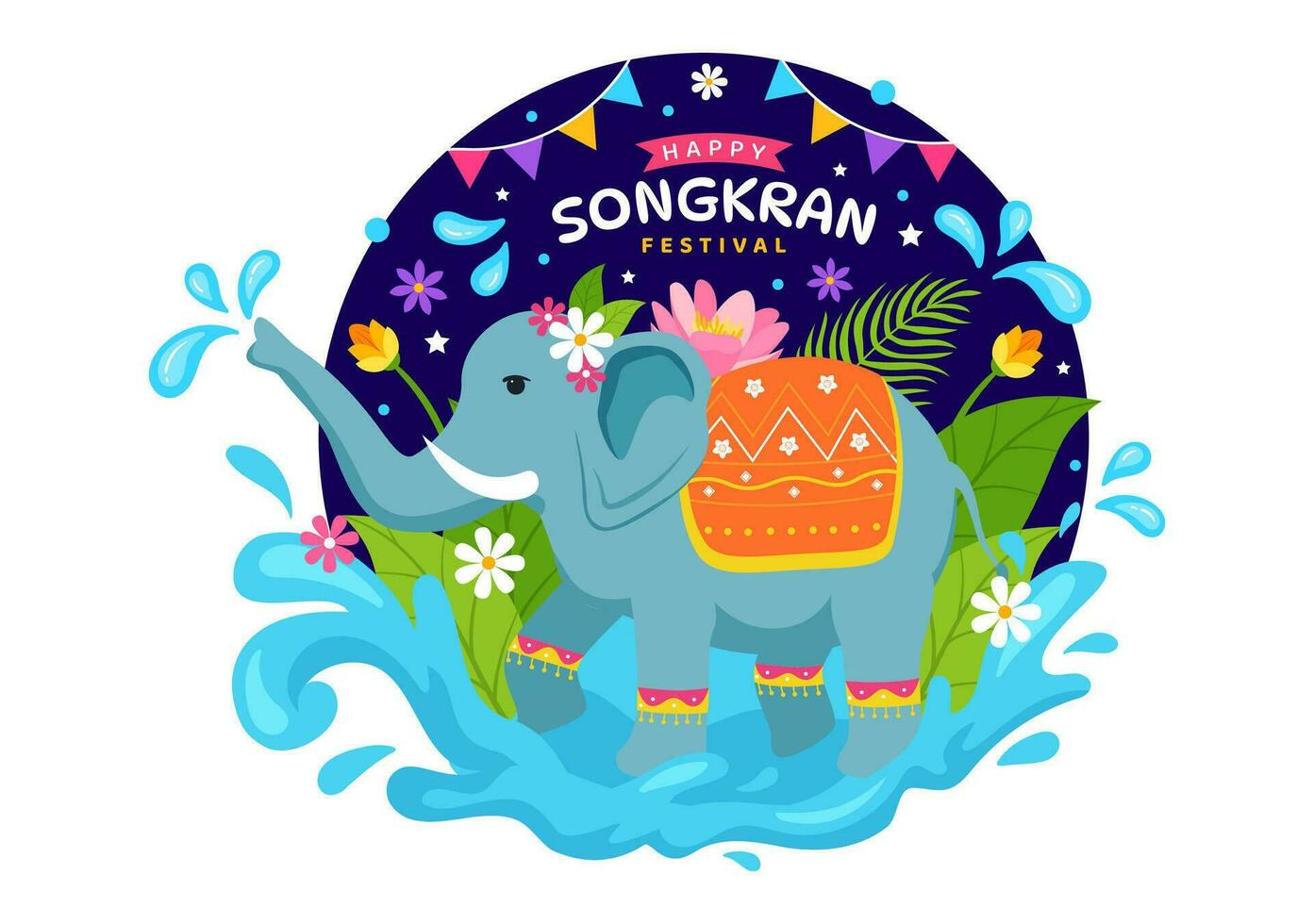 Lycklig songkran festival dag vektor illustration med barn spelar vatten pistol i thailand firande i nationell Semester platt tecknad serie bakgrund