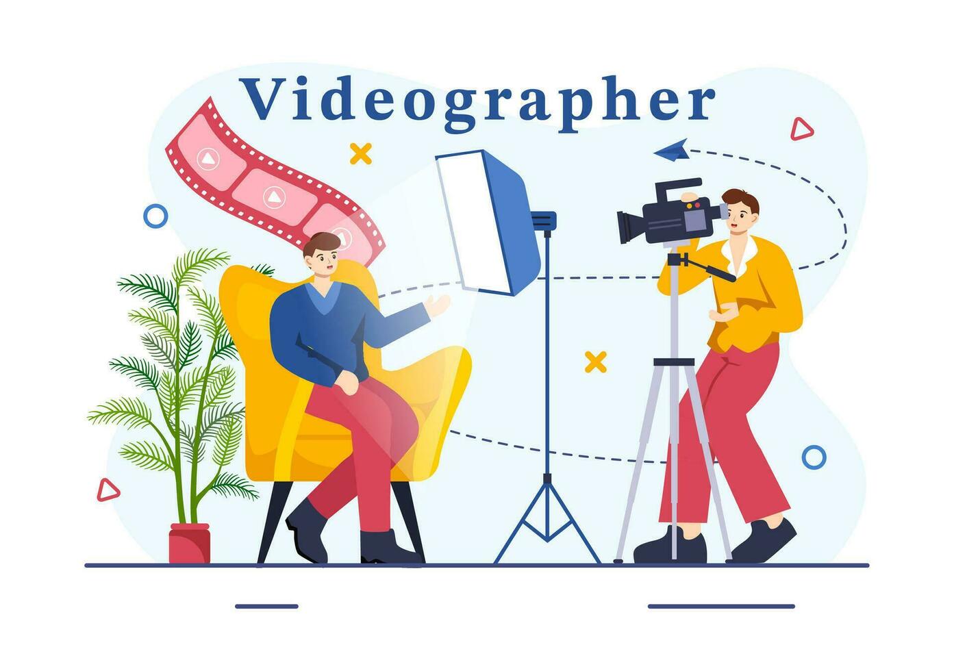 Videograf Dienstleistungen Vektor Illustration mit Aufzeichnung Video Produktion, Film, Ausrüstung und Kino Industrie im eben Karikatur Hintergrund